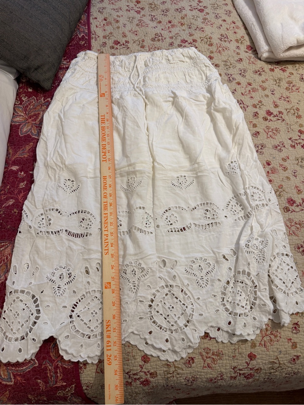 White Eyelet Tiered Maxi Skirt with Drawstring Waist - Picture 4 of 8
